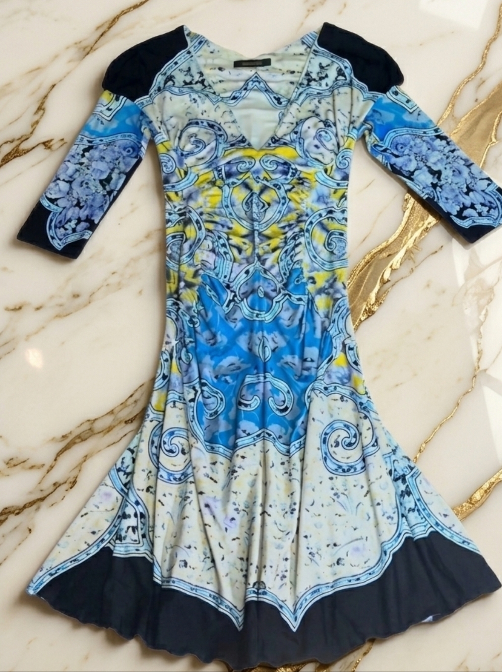 Roberto Cavalli Vintage Dress V Neck Ruched Size 40 - Picture 3 of 13